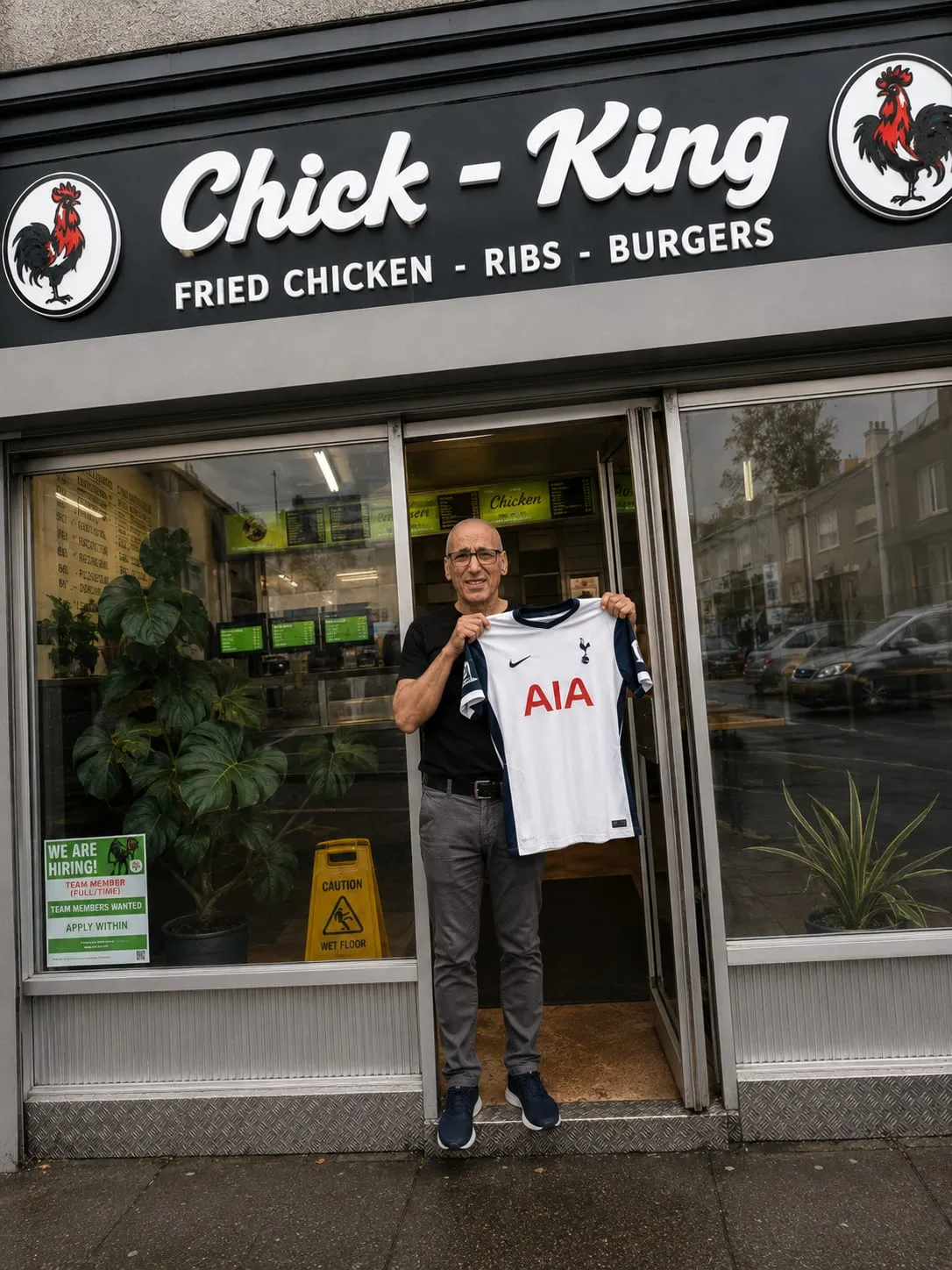 A customer holding up a Tottenham Hotspur shirt inside the shop