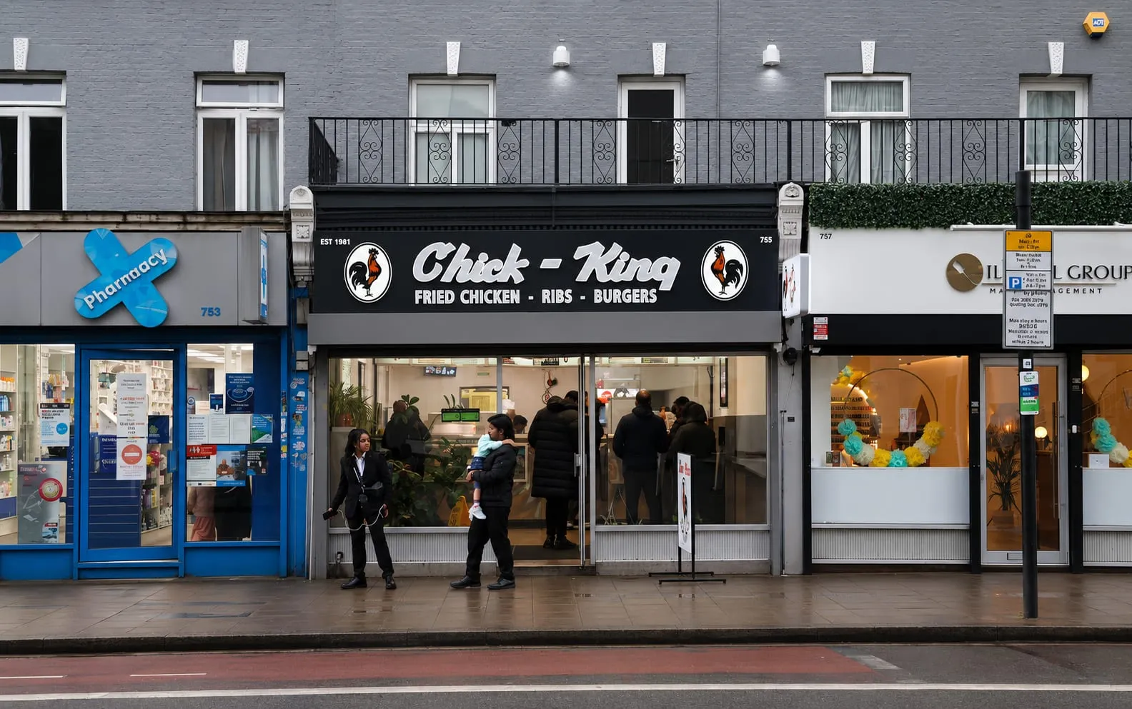 The Chick King shopfront on Tottenham High Road, seen from across the street