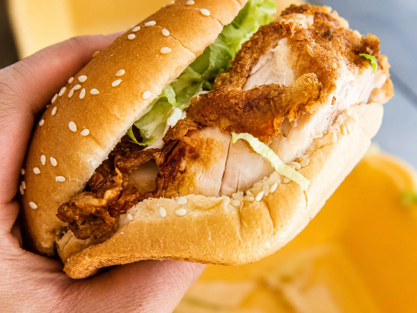 A Chick King chicken fillet burger with lettuce and sauce