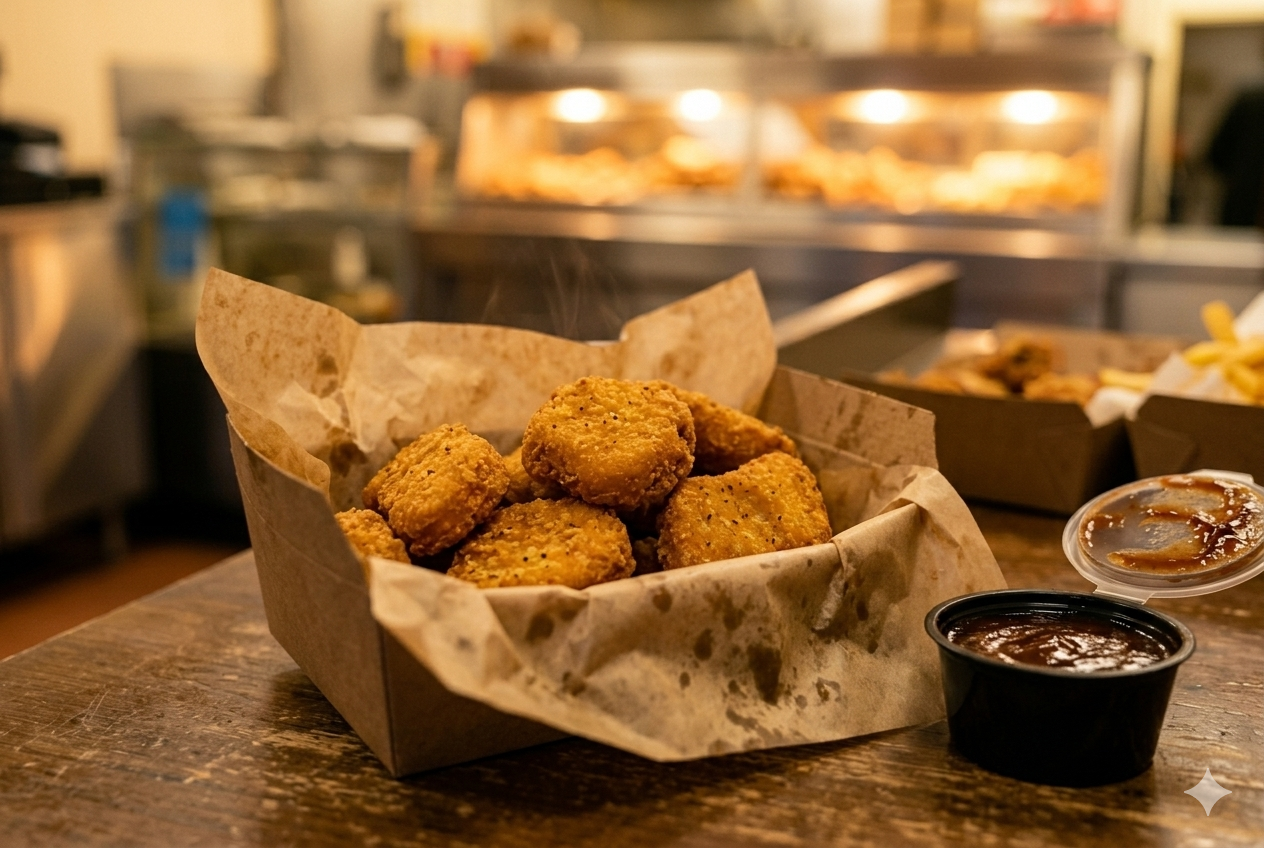 Crispy chicken nuggets in a box