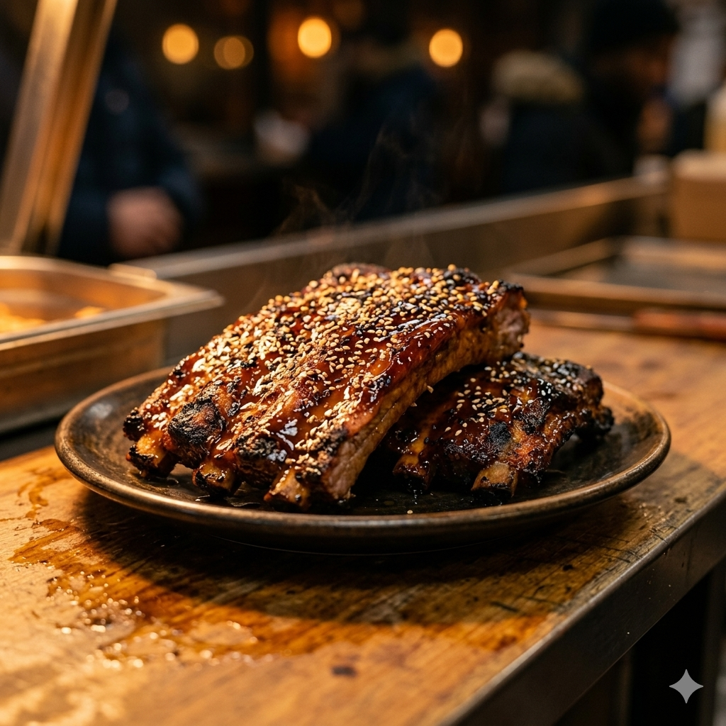 Glazed spare ribs with a rich, sticky sauce