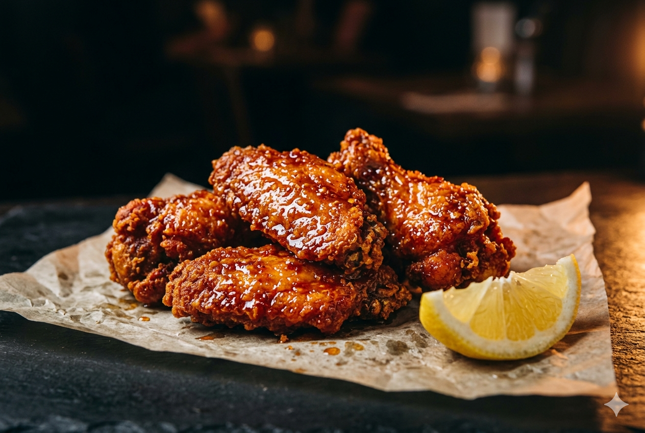Crispy spiced hot wings ready to eat